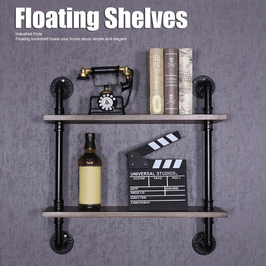 2 Tier Industrial Pipe Bathroom Shelf Wall Mounted Utility Storage Floating Shelves Home Kitchen Decor