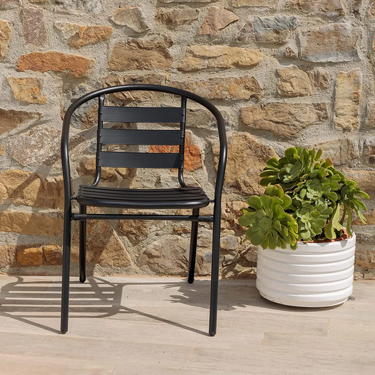 Barons Home Garden Chairs. Garden Outdoor Chairs. Terrace. Balcony. Veranda. Pool. Metal. Stackable Chairs. Black Color. 1 Piece 56X55x75 Cm