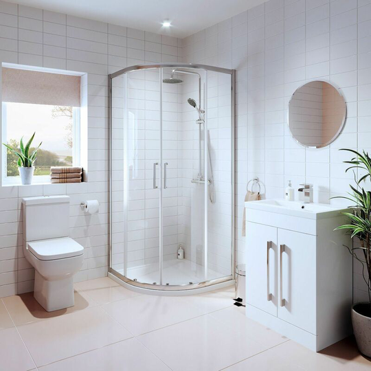 Bathroom Suite Quadrant Shower Enclosure Basin Sink Vanity Unit Toilet Tray 900 - White