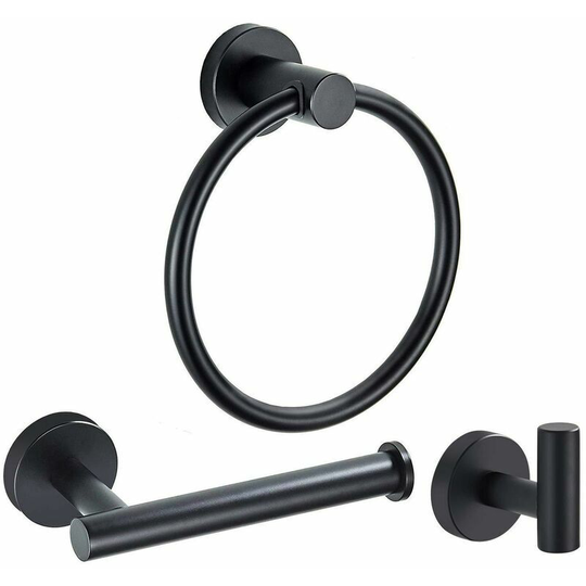 3 pcs Toilet Paper Holder and Towel Ring, Toilet Paper Roll Holder Hand Towel Ring,Black