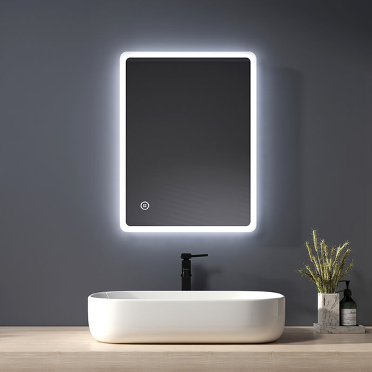 Bathroom Vanity Mirror with led Lights, Frameless led Wall-Mounted Backlight Bathroom Mirrors with Demister Pad, Touch Switch, 450 x 600 mm - Heilmetz