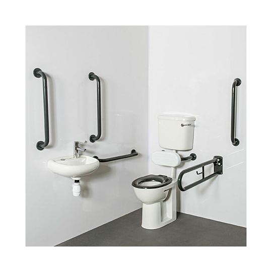 NymaPRO Low Level Doc m Toilet Pack with Steel Grab Rails and TMV3 Valve - Dark Grey - Nymas