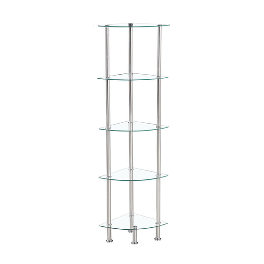 Modernique - Glass Shelf Tier Storage Unit, Rectangular Shape in Black or Clear Glass with Chrome Stand, Shelving Unit (Black, Tier 3) - Clear