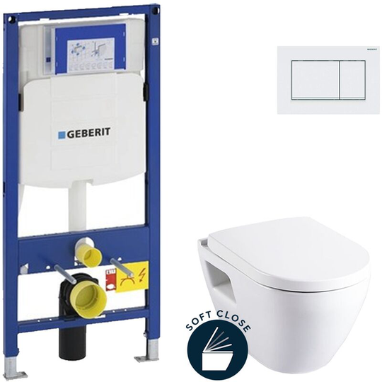 Toilet Set UP320 support frame + Serel SM10 toilet + Softclose seat + White flush plate (GebSM10-K) - Geberit