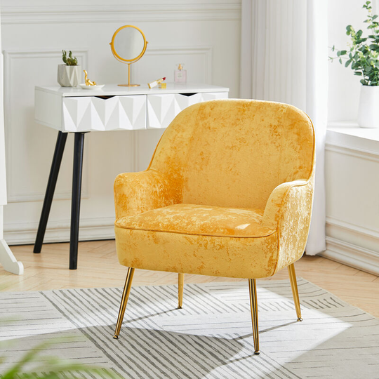 Livingandhome Comfortable Velvet Upholstered Living Room Armchair,Yellow