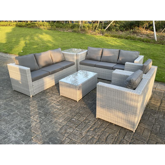 6 pc Light Grey Outdoor pe Rattan Garden Furniture Set Wicker Sofa Coffee Table 2 Armchair - Fimous