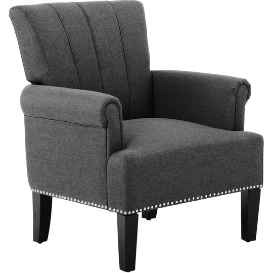 Wing Back Armchair Sofa Chair w/ Upholstered Seat Wood Legs, Dark Grey - Dark Grey - Homcom