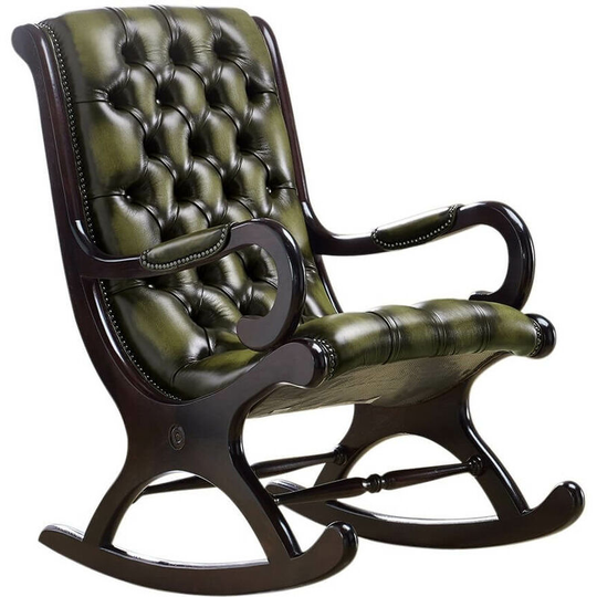 Chesterfield York Slipper Rocking Armchair Antique Olive Leather