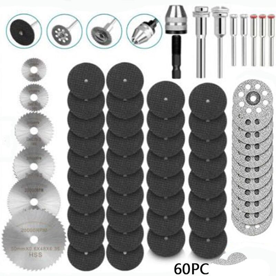 60pcs Dremel Cutting Disc Circular Saw Blade Set Diamond Cutting Disc with 7 Mandrel Flex Disc for Wood Metal Glass Ceramic Tile Wood Porcelain