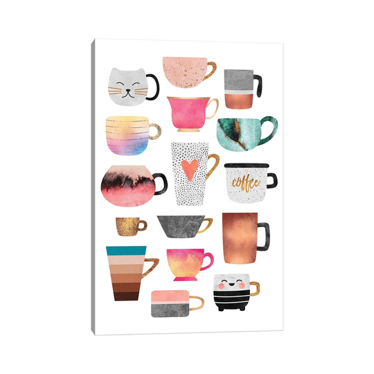 Coffee Cup Collection by Elisabeth Fredriksson - Wrapped Canvas Painting