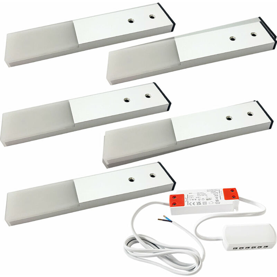 Loops - 5x aluminium Slim Rectangle Under or Over Cabinet Kitchen Light & Driver Kit - Natural White led