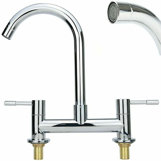 Kitchen Sink Mixer Taps, 2 Hole Dual Lever Cold and Hot Mixer Tap, Modern 360� Swivel Spout Kitchen Sink Taps Brass Chrome Basin Faucet with uk