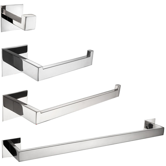 4pcs Bathroom Accessory Set, Stainless Steel Wall Mounted Toilet Holder and Towel Rail Set for Bathroom (Chrome)