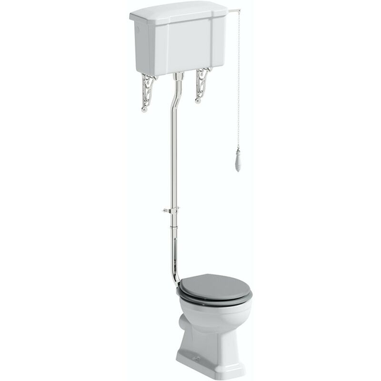 The Bath Co. Camberley high level toilet with grey soft close seat - White/Grey
