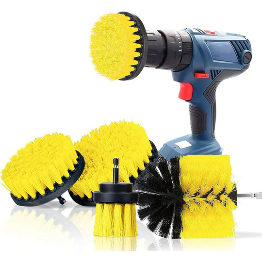 Perle Rare - 4 Pieces Drill Cleaning Brush, Brush for Drill Car Tile Carpet Bathtub Kitchen Toilet Yellow