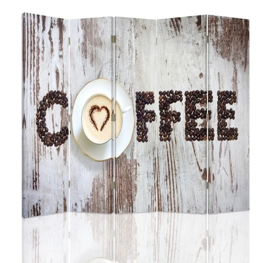 360 Rotatable Coffee Inscription of the Coffee Beans Canvas 5 Panel Room Divider