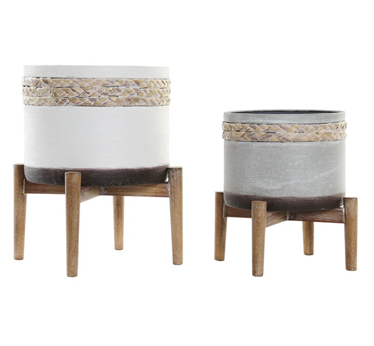 Flowerpot Stand Set 2 Metal Wood 24,5X24,5X27,5