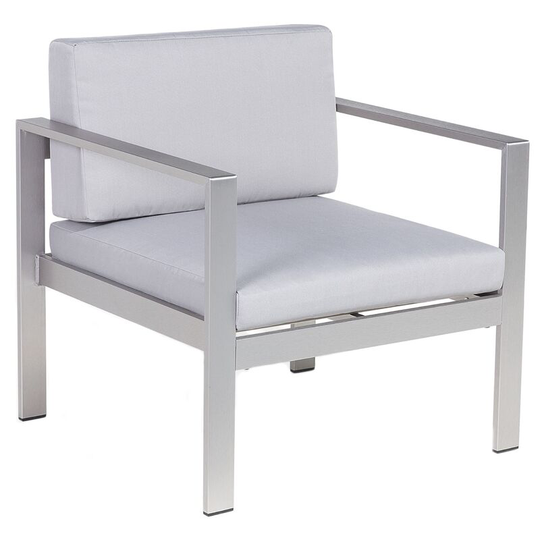 Minimalistic Modern Garden Outdoor Armchair Silver Frame Light Grey Seat Salerno - Grey