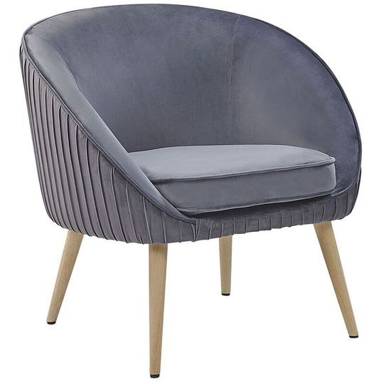 Beliani - Retro Velvet Armchair Grey Recessed Arms Solid Wood Legs Tromso - Grey