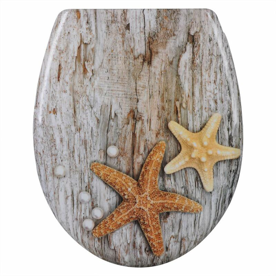 Toilet seats Soft Close Adjustable Hinge Toilet Lid Cover Family Bathroom Pearl and Starfish - Woltu