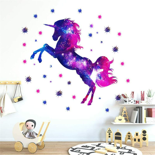 Vinyl wall sticker for nursery, starry sky unicorn pattern