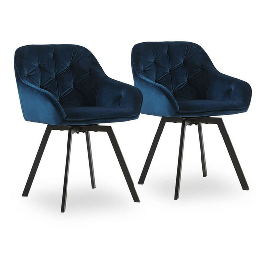 2 x Dining Chairs, Velvet Thick Padded 360°Swivel Armchair with Backrest and Metal Legs, Blue