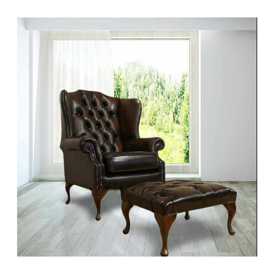 Chesterfield Offer Mallory High Back Wing Chair Footstool