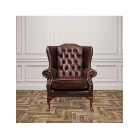 Designersofas4u - Chesterfield Highclere High Back Wing Chair uk Manufactured Hand Dyed Old English Dark Brown Leather
