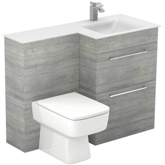 Venice Square White Glass 1100mm Right Hand 2 Drawer Molina Ash Vanity Unit Toilet Suite - Molina Ash