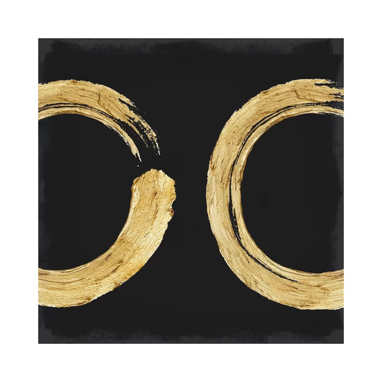 Gold Zen Circle on Black II by Ellie Roberts - Wrapped Canvas Painting