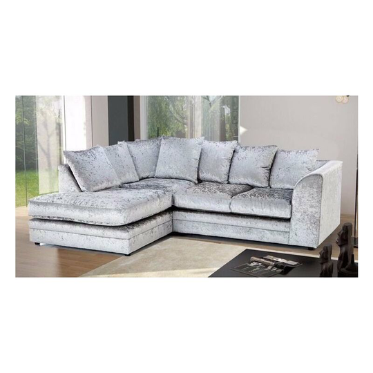 Bella Left Hand Facing Crushed Velvet Corner Sofa - Silver