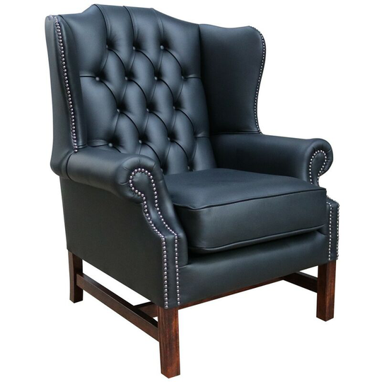 Chesterfield Georgian High Back Wing Chair Black Leather