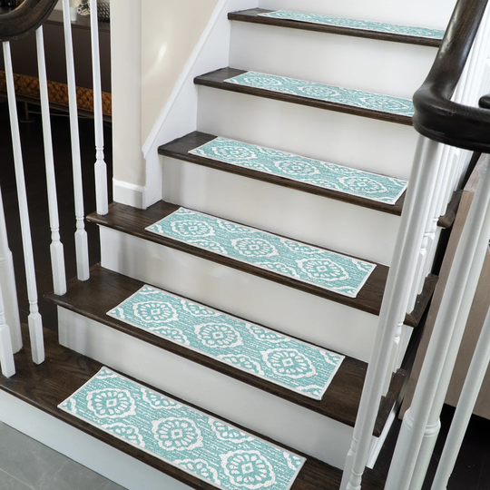 Flower Design Non-Slip Light Teal Stair Tread