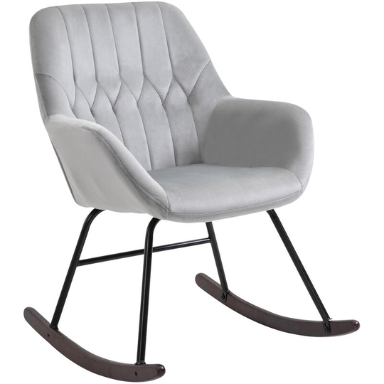 Modern Rocking Armchair with Foam Padding Metal Frame Home Office Grey - Grey, Black - Homcom