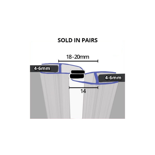Magnetic Shower Seal for Screens or Doors | Fits 4, 5 or 6mm Glass | Sold as Pairs | MAG025 (200cm) - Chrome