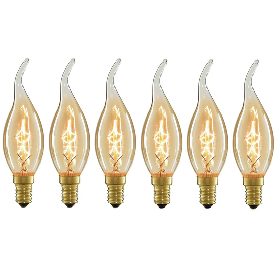 6 Pack E14 Incandescent Filament Dimmable Vintage Amber Glass Warm White 2700K Light Bulbs Best For Home Decoration, Pendant Lamps, Chandeliers, Resta