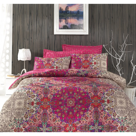Sundown Fuchsia/Grey/Red 100% Cotton Duvet Cover Set