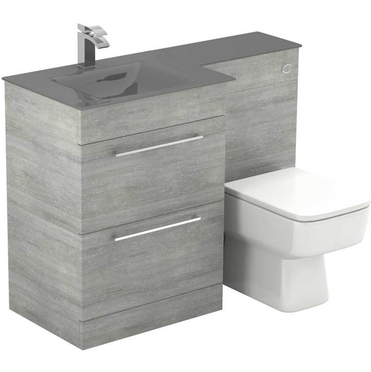 Wholesale Domestic - Venice Square Grey Glass 1100mm Left Hand 2 Drawer Molina Ash Vanity Unit Toilet Suite - Molina Ash