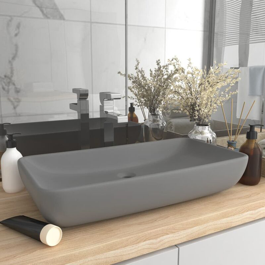 Luxury Basin Rectangular Matt Light Grey 71x38 cm Ceramic - Grey