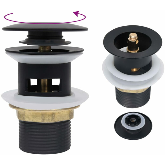 Push Drain with Overflow Function Black 6.4x6.4x9.1 cm