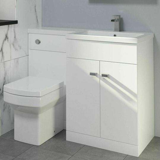 Aurora - 1100mm Bathroom Vanity Unit + Basin Toilet Combined Unit rh White - White