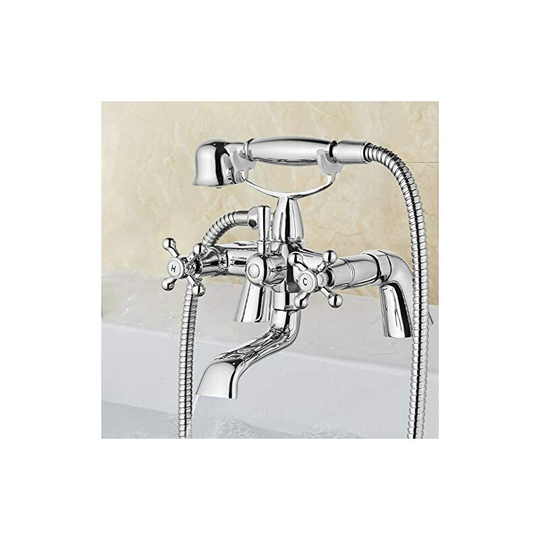Victorian Traditional Bath Bathtub Mixer Tap with Shower Dual Lever Bathtub Taps Mixer Shower Handset Bathroom Chrome Deck Mounted