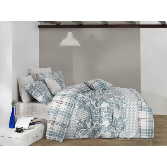 Gilchrist White/Mint/Beige 100% Cotton Duvet Cover Set
