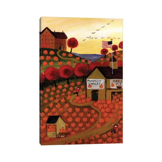 Americana Pumpkin Valley and Homemade Pie by Cheryl Bartley - Painting on Canvas