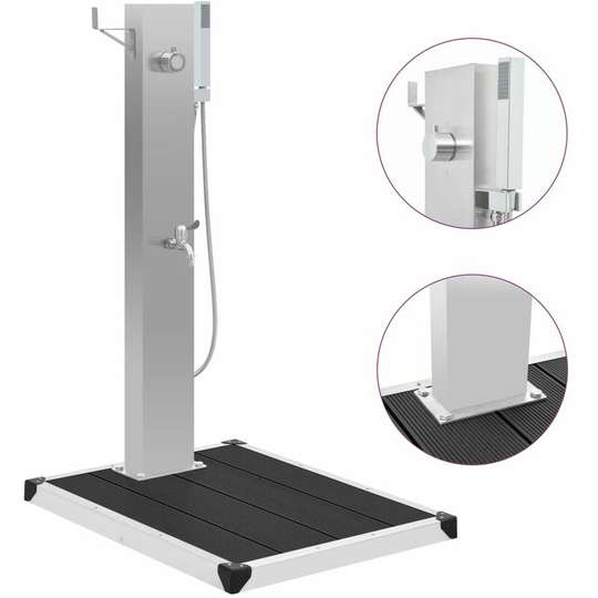 Outdoor Shower with Tray wpc Stainless Steel - Grey