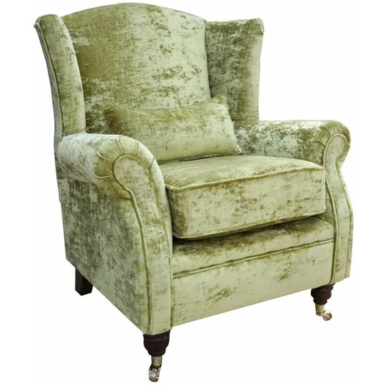 Wing Chair Fireside High Back Armchair Modena Lime Green Velvet