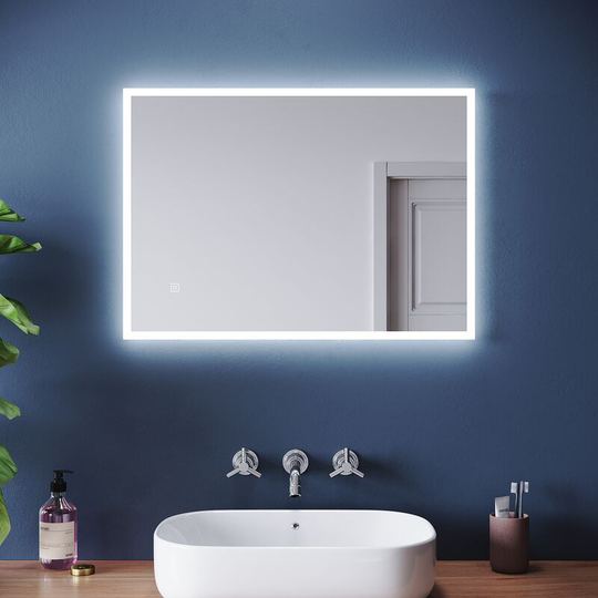 Rectangular Bathroom led Mirror 500x700mm with Shaver Socket Demister Pad Slimline Bathroom Mirror with Light For Makeup Shaver Charging - Elegant