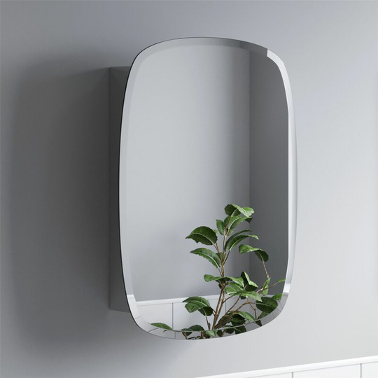 Bathroom Single Door Mirror Stainless Steel Round Edge Modern Cabinet 450x600mm - Silver
