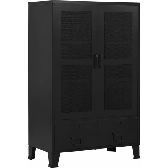 Office Cabinet with Mesh Doors Industrial 75x40x120 cm Steel Vidaxl Black