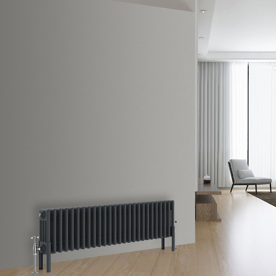 NRG - Traditional Cast Iron Style Radiator Anthracite Central Heating Rads Horizontal 4 Column 300x1190mm